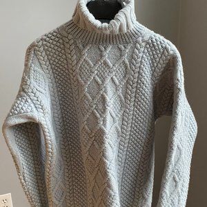 J. Crew Chunky Blue Wool Cable Knit Turtleneck Sweater L